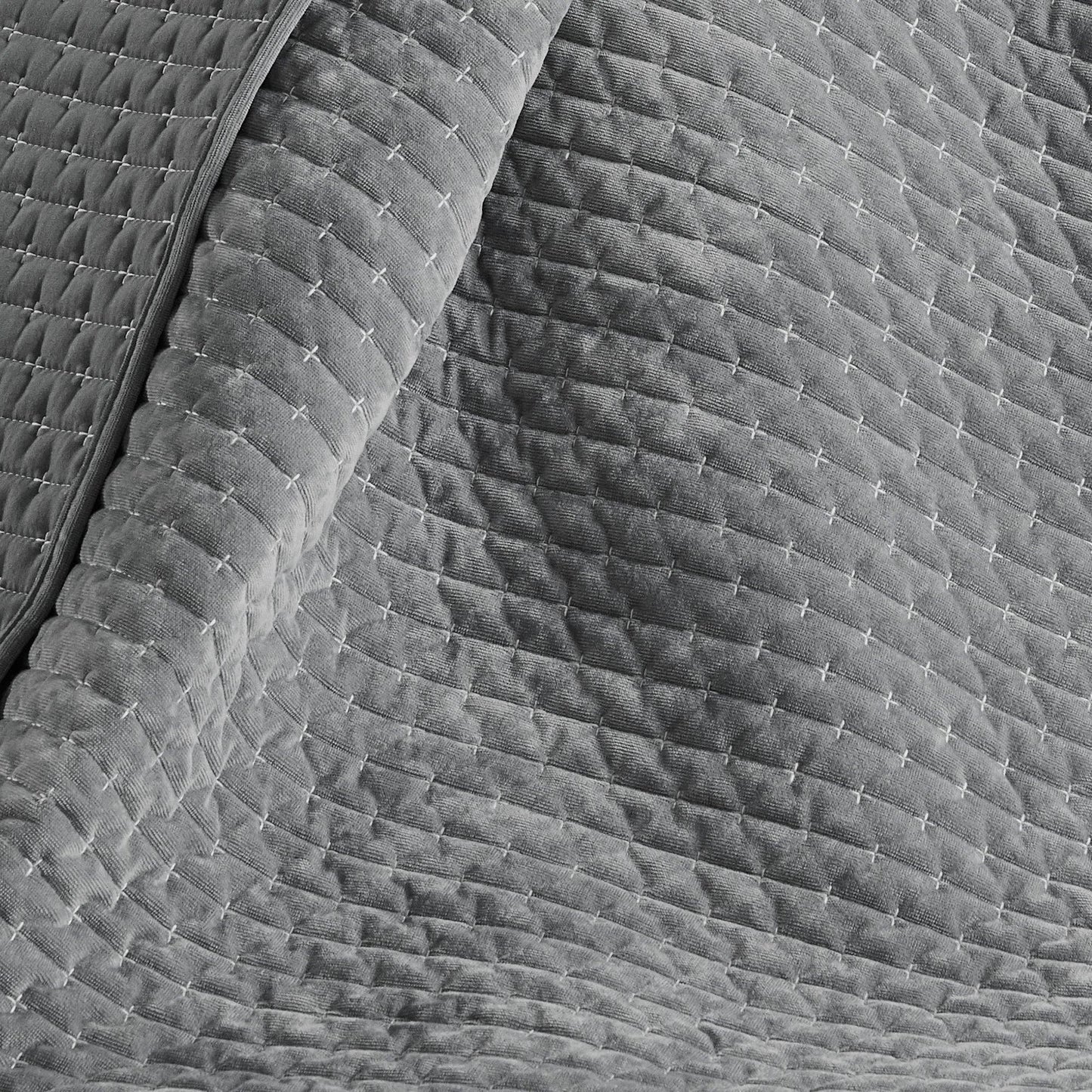 GREY-Velvet Stitch Quilted Throw