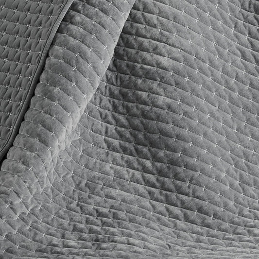 GREY-Velvet Stitch Quilted Throw