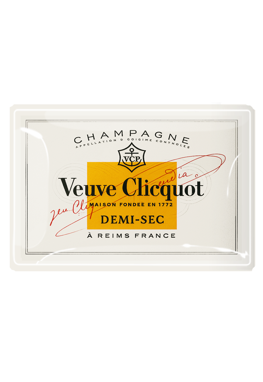 Vintage Veuve Clicquot Demi-Sec Decoupage Glass Tray: (2) 3.5"X 5.5"