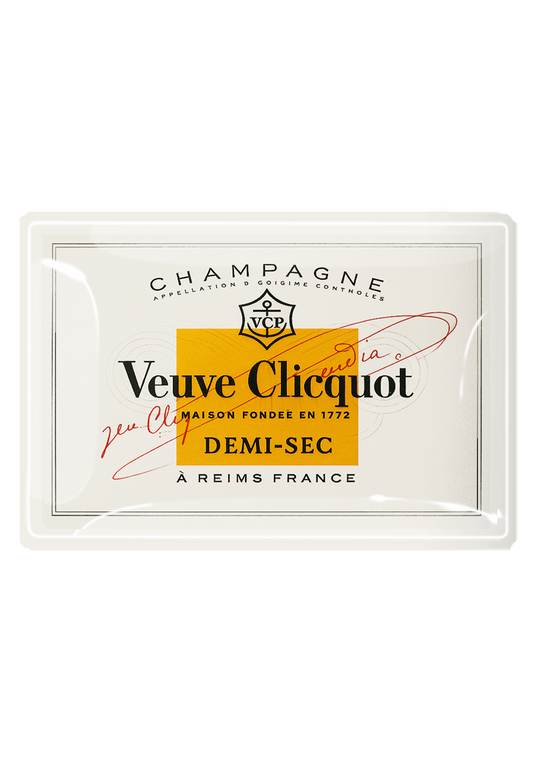 Vintage Veuve Clicquot Demi-Sec Decoupage Glass Tray: (2) 3.5"X 5.5"