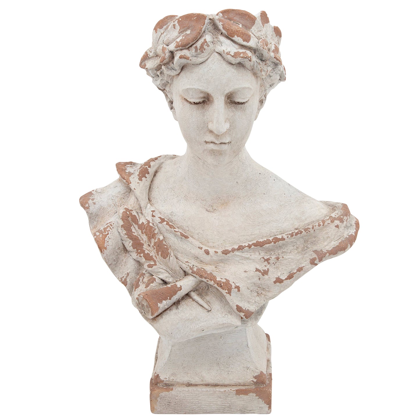 Resin Lady with Laurels Statue Woman Bust - White, 21 in.