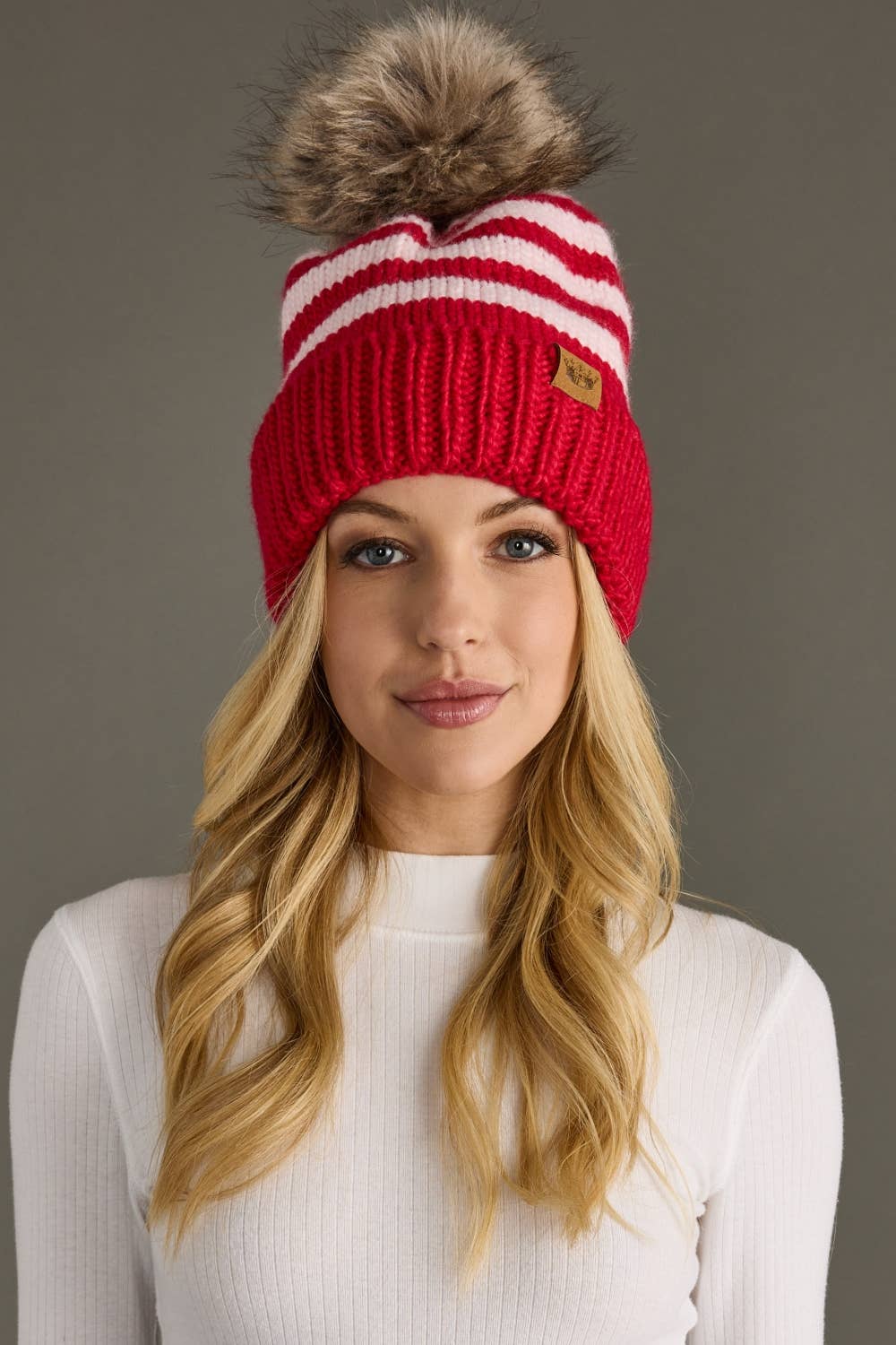 Red & Pink Striped Pom Hat
