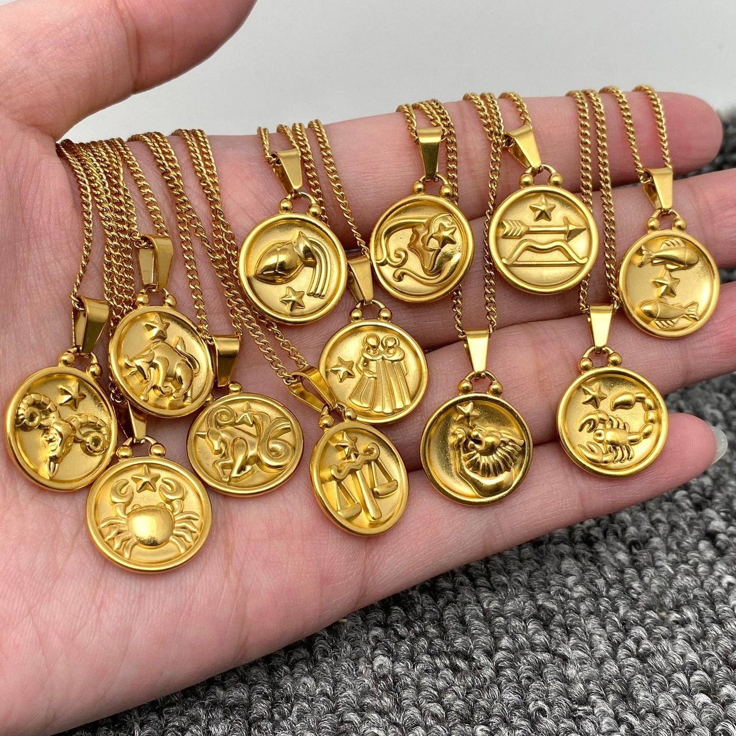 Zodiac 12 Constellation 18K Gold Plated SS Necklace - FGS