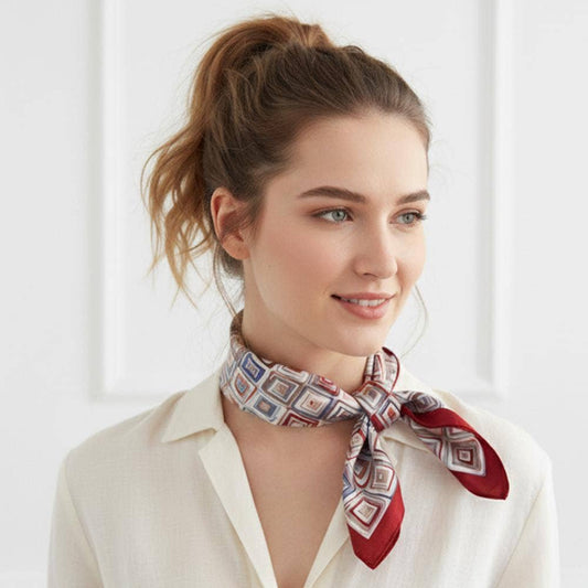 Geometric Abstract SquareSilky Bandana Square Neck Scarf 5: RD