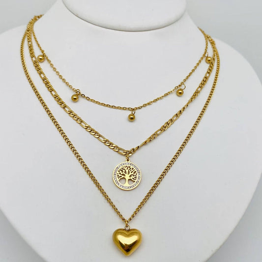 Life of Tree Heart-shaped Charm Stainless Steel Necklace-FGS