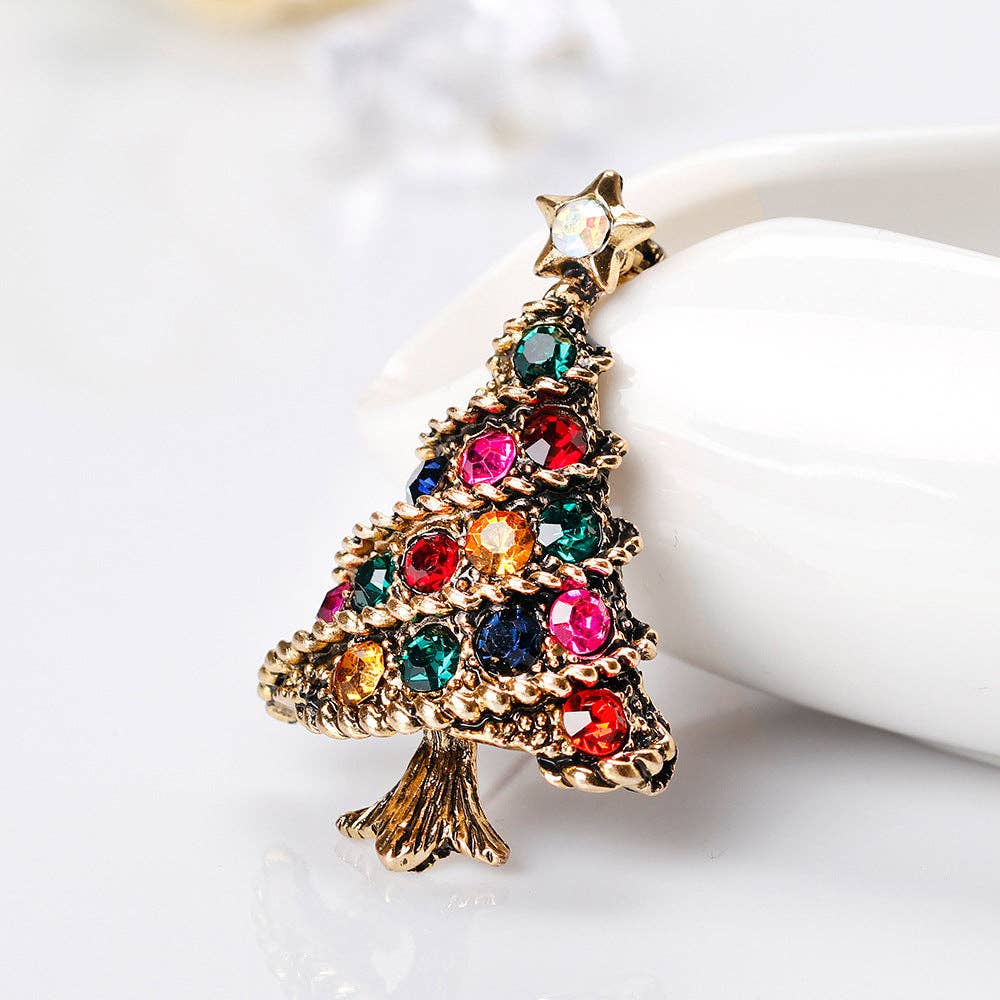 Christmas Tree Rhinestone  Alloy Brooch PA5711: Multi