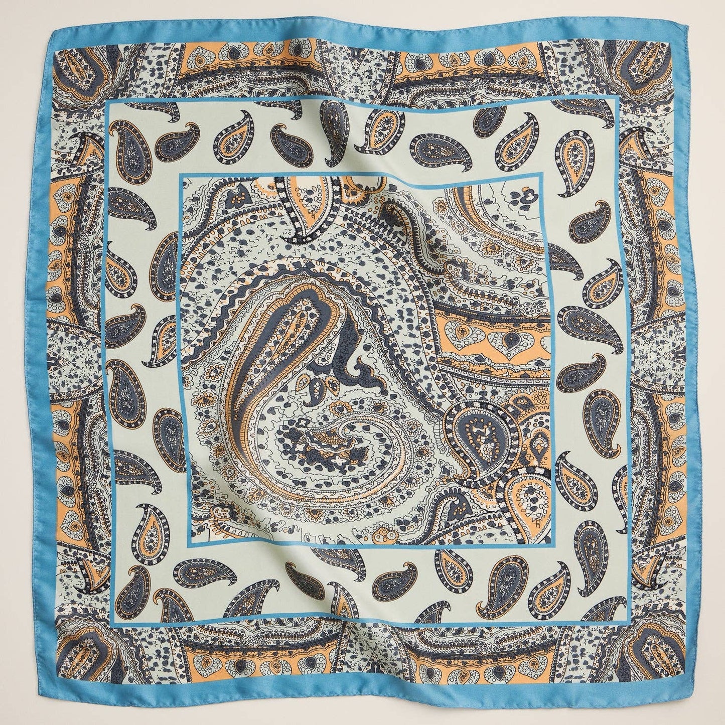 Boho Paisley Square Scarf | Lightweight Silk-Feel with Vintage-Inspired Design: Blue / One
