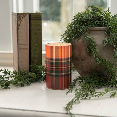 5" RED TARTAN 3D FLAME GLASS CANDLE