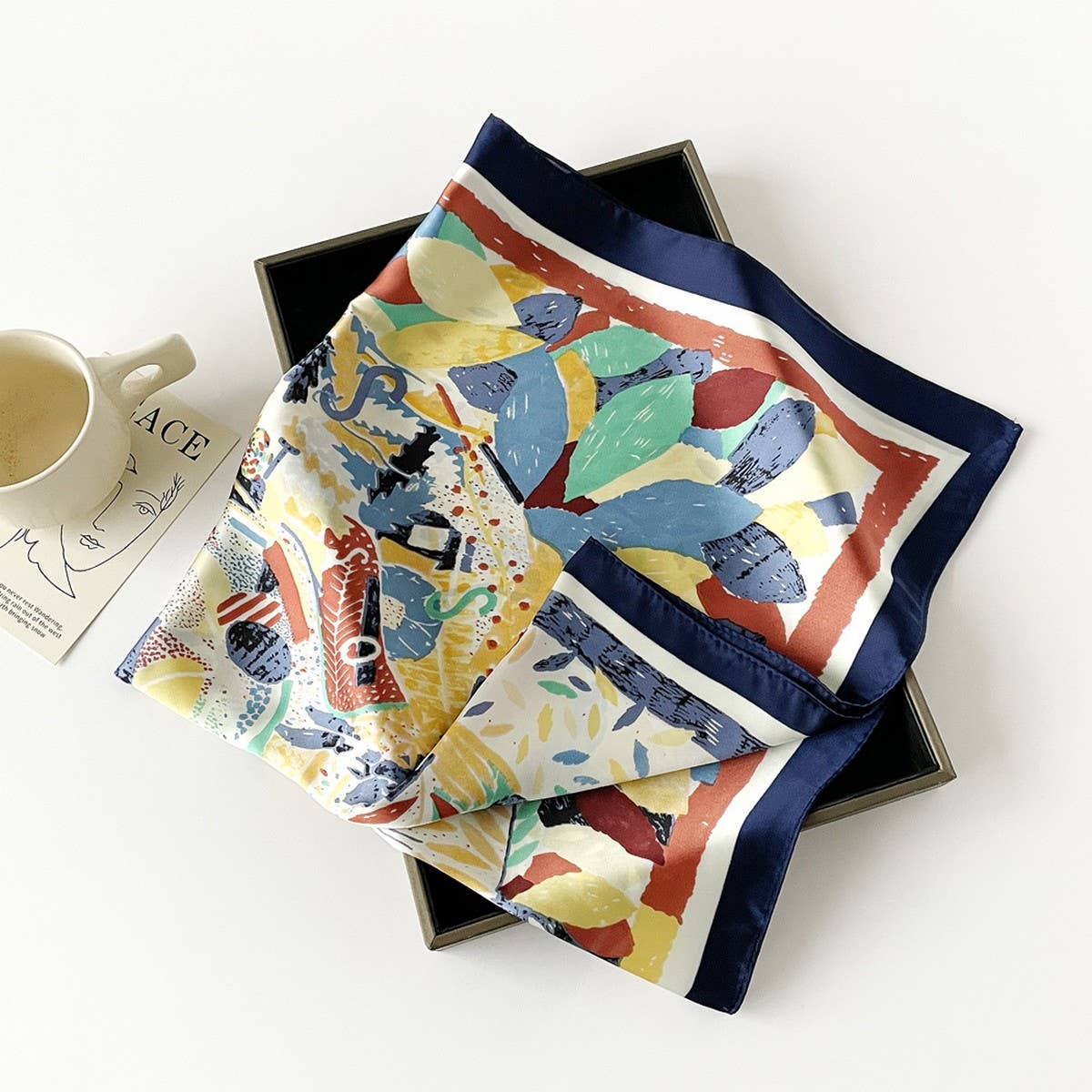 Letter Print Satin Square Scarf