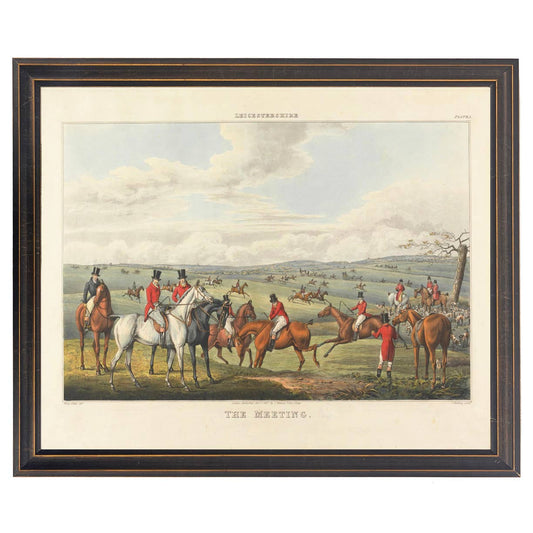 Framed vintage hunting scene on a distressed background D: Black With Bead 1300-905 U / 10" X 8"