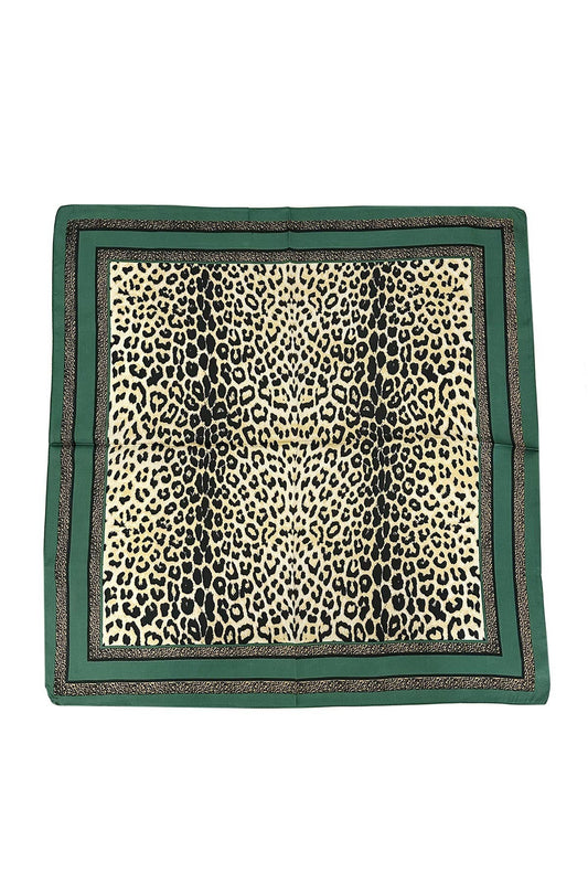 Green Leopard Printed Bandana Scarf: Green