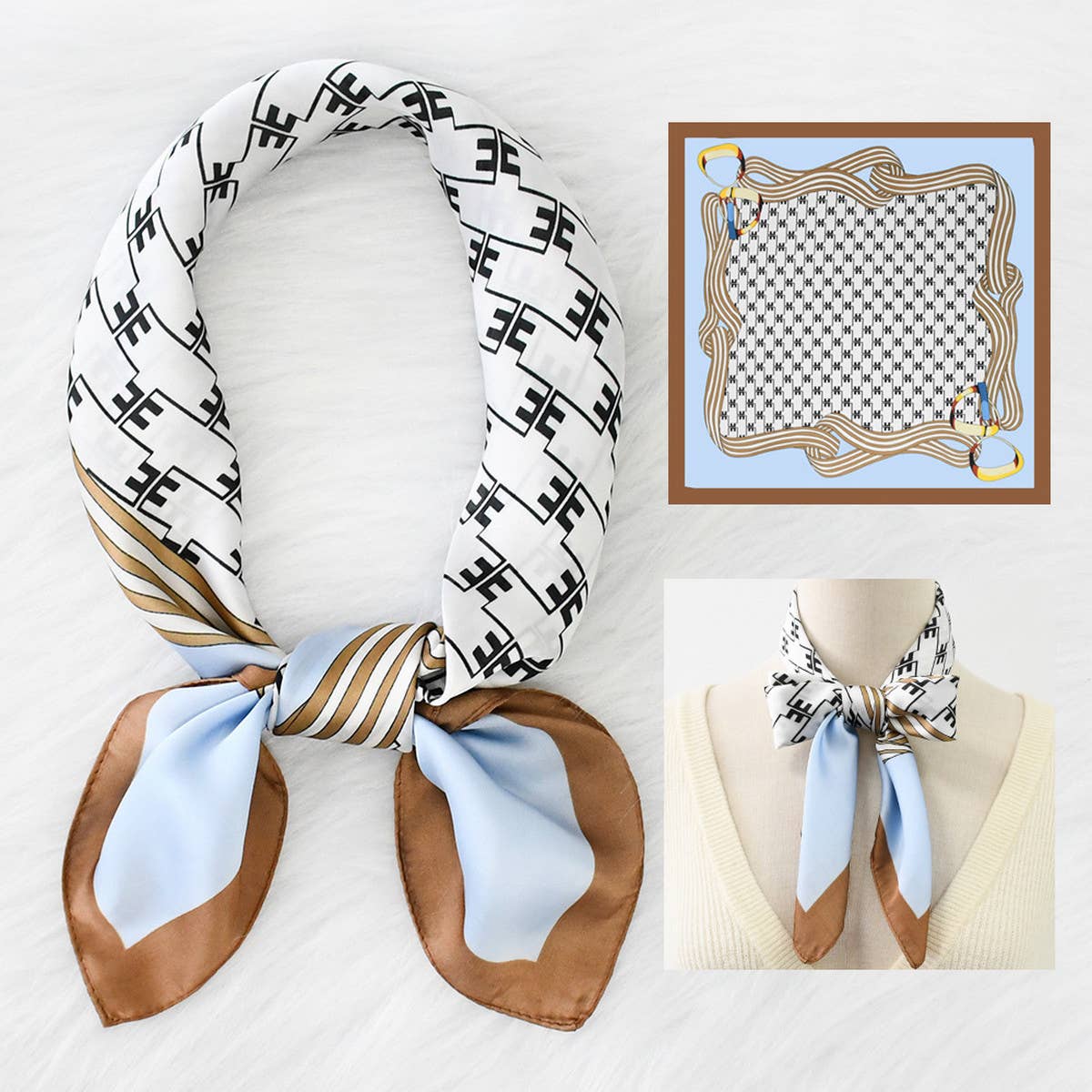 Chain Print Satin Square Scarf