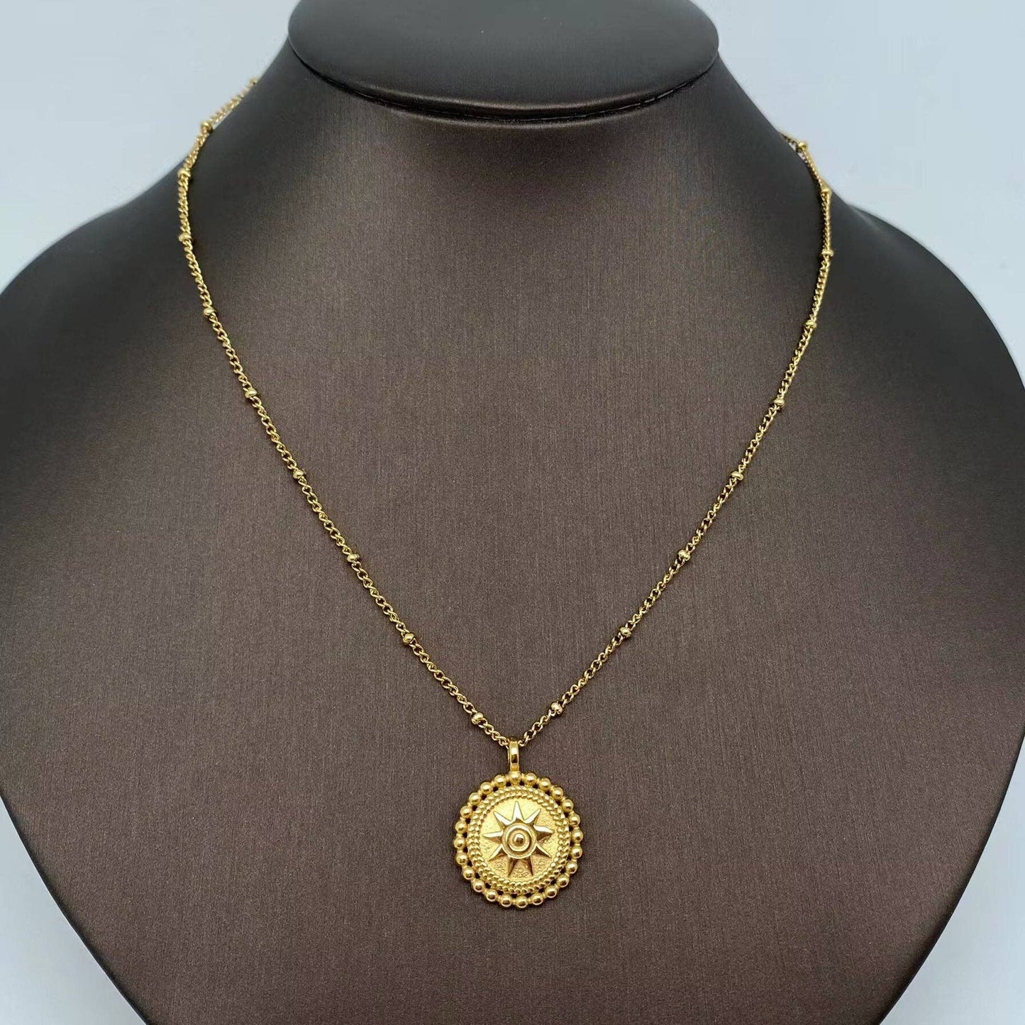 18K Gold Plated Stainless Steel Sun Pendant Necklace -FGS/MS