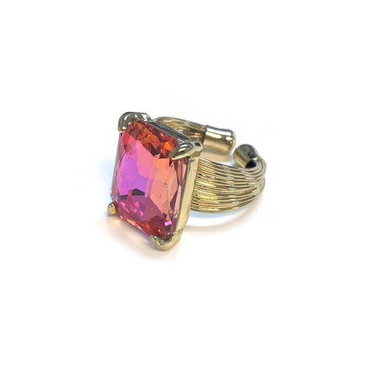 Square Glass Cushion Cut Cocktail Adjustable Wire Ring: ROSE-AB