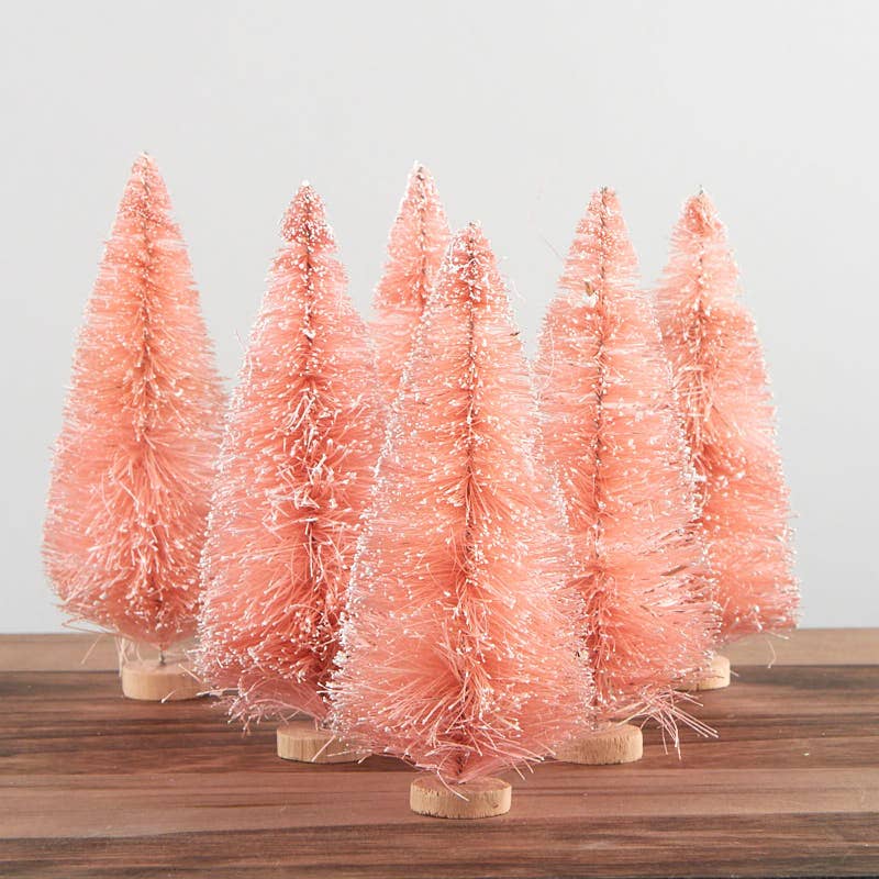 5" Frosted Pink Bottle Brush Sisal Trees (Bag of 6)