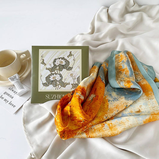 Mint Mambo Lotus Print Satin Scarf Gift for Women_CWASC0813: TYPE3 / (OS) 2