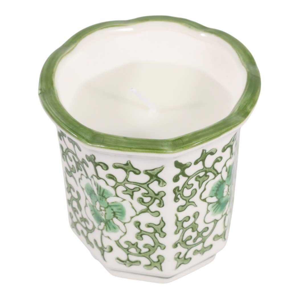 Scented Candle -  Plumeria Green and White Ceramic, 6 Oz