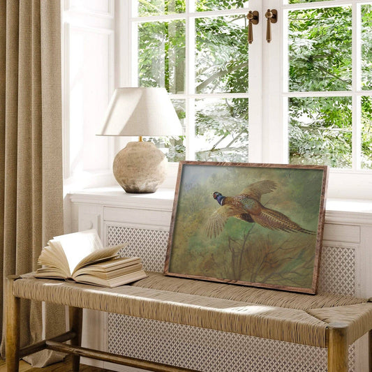 Flying Pheasant Thanksgiving Autumn Art Print: 11x14