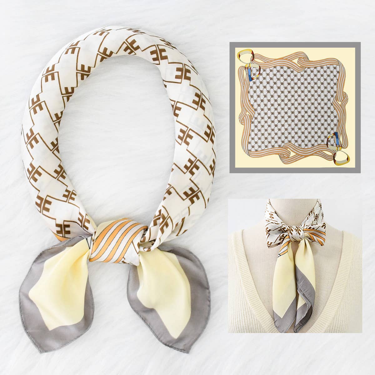 Chain Print Satin Square Scarf