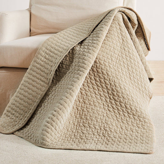 TAUPE-Velvet Stitch Quilted Throw