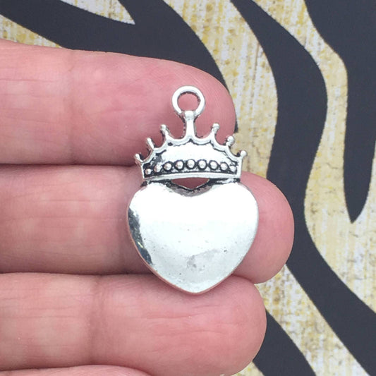 5 Silver Heart Crown Charm Pendant by TIJC