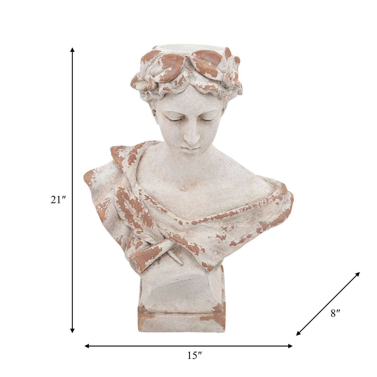 Resin Lady with Laurels Statue Woman Bust - White, 21 in.