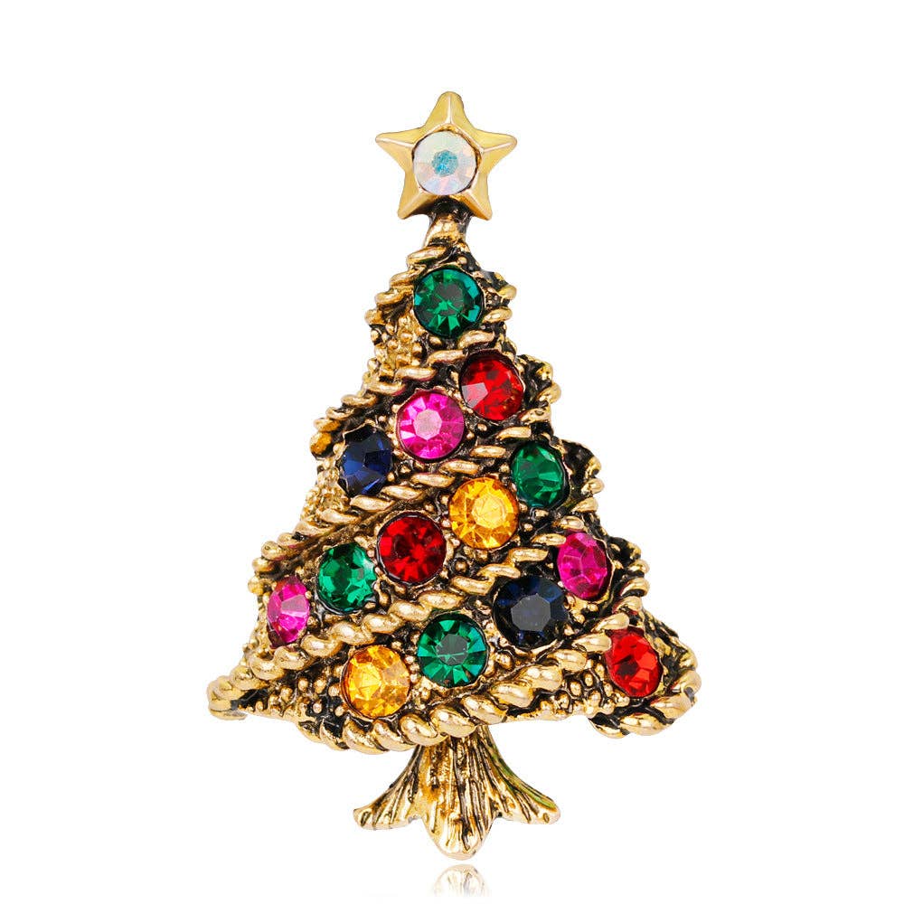 Christmas Tree Rhinestone  Alloy Brooch PA5711: Multi