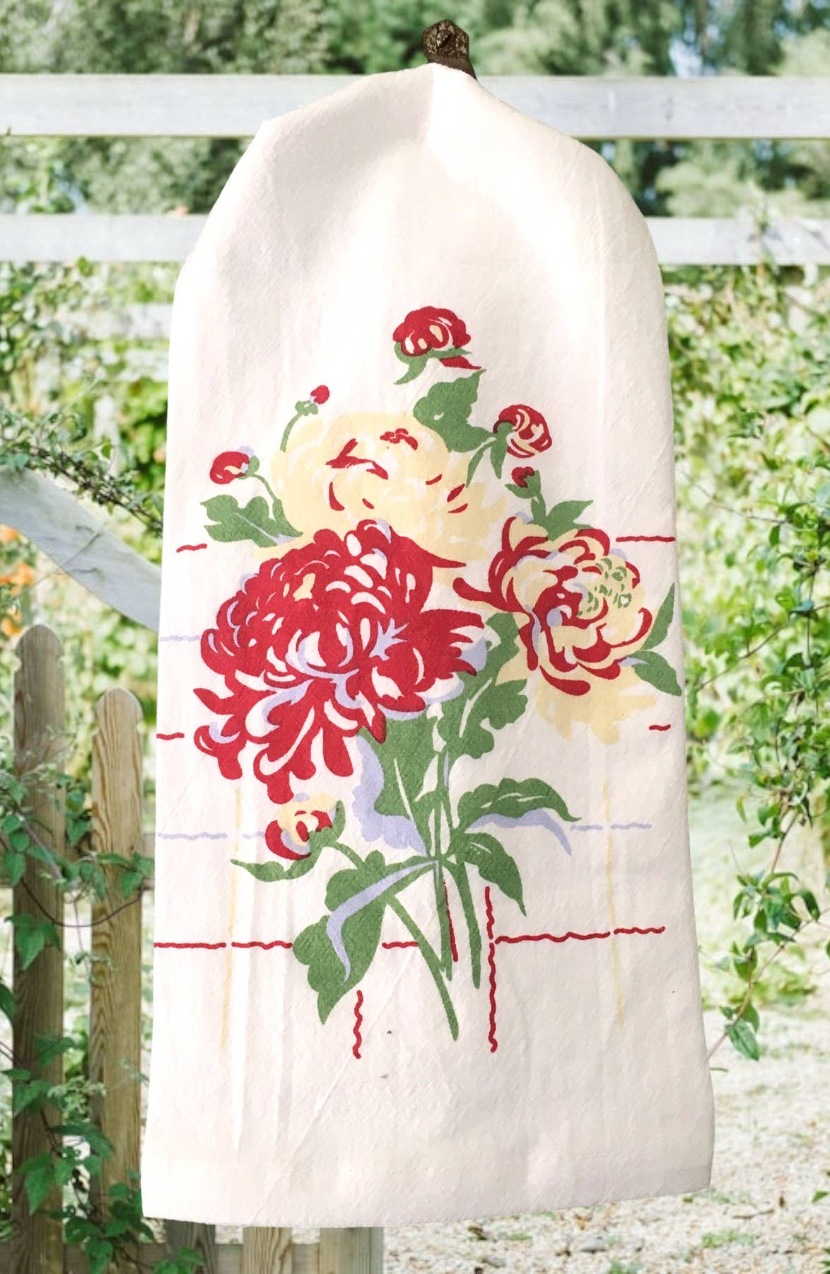Peonies Flowers Retro Flour Sack Kitchen Tea Towel