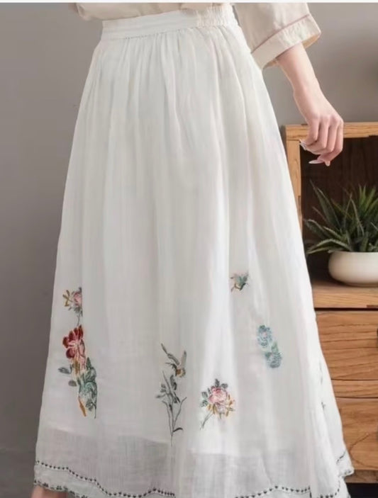 Embroidered Maxi Skirt- White