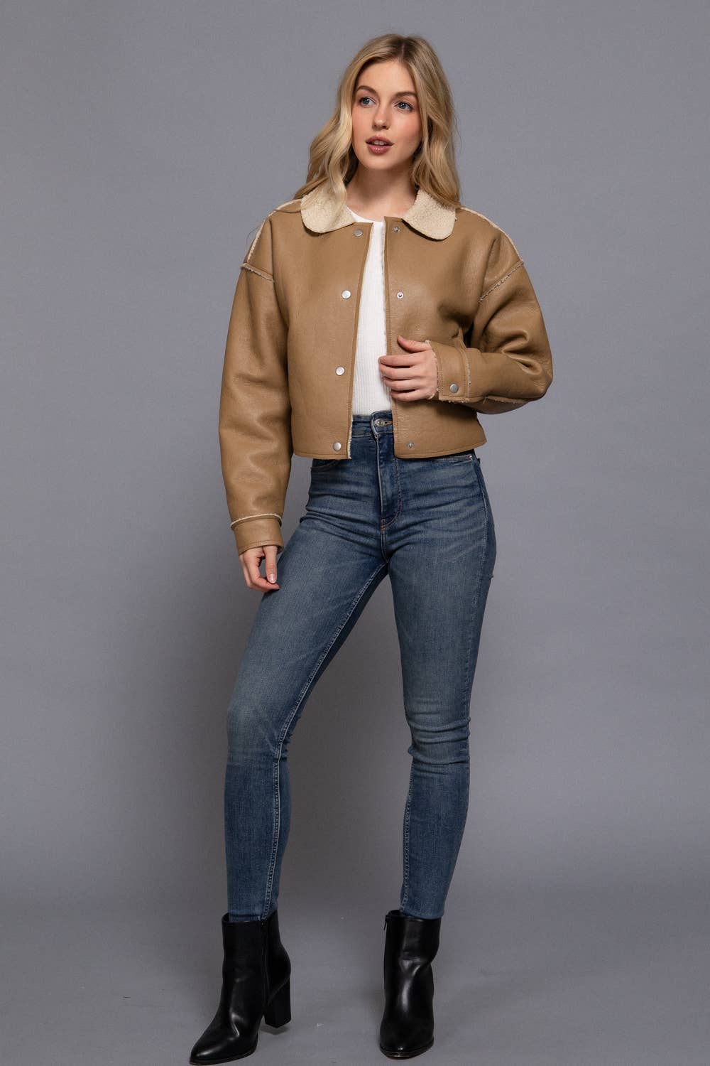 Long Sleeve Faux Leather Inner Fur Jacket: BRN-dark chocolate / L