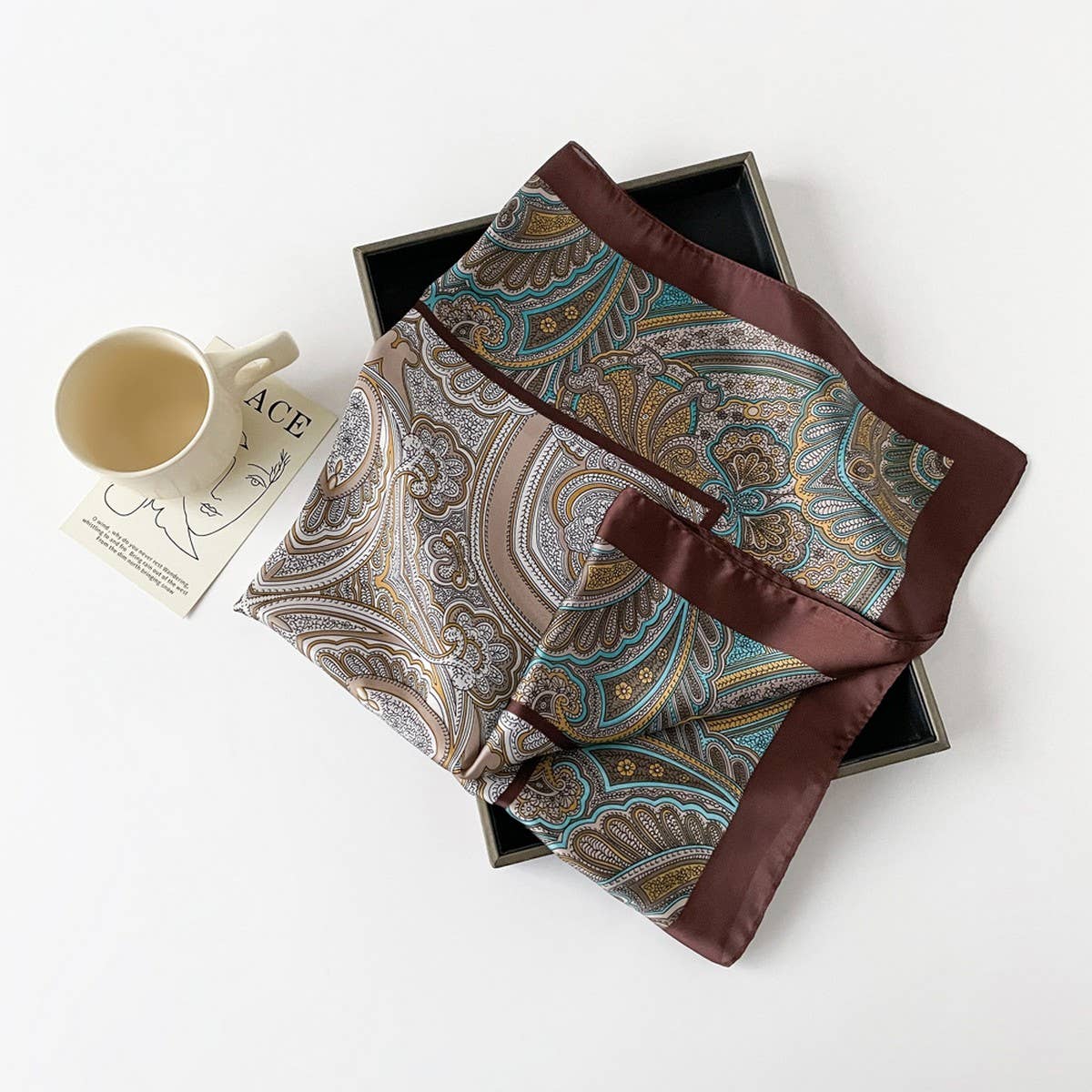 Letter Print Satin Square Scarf