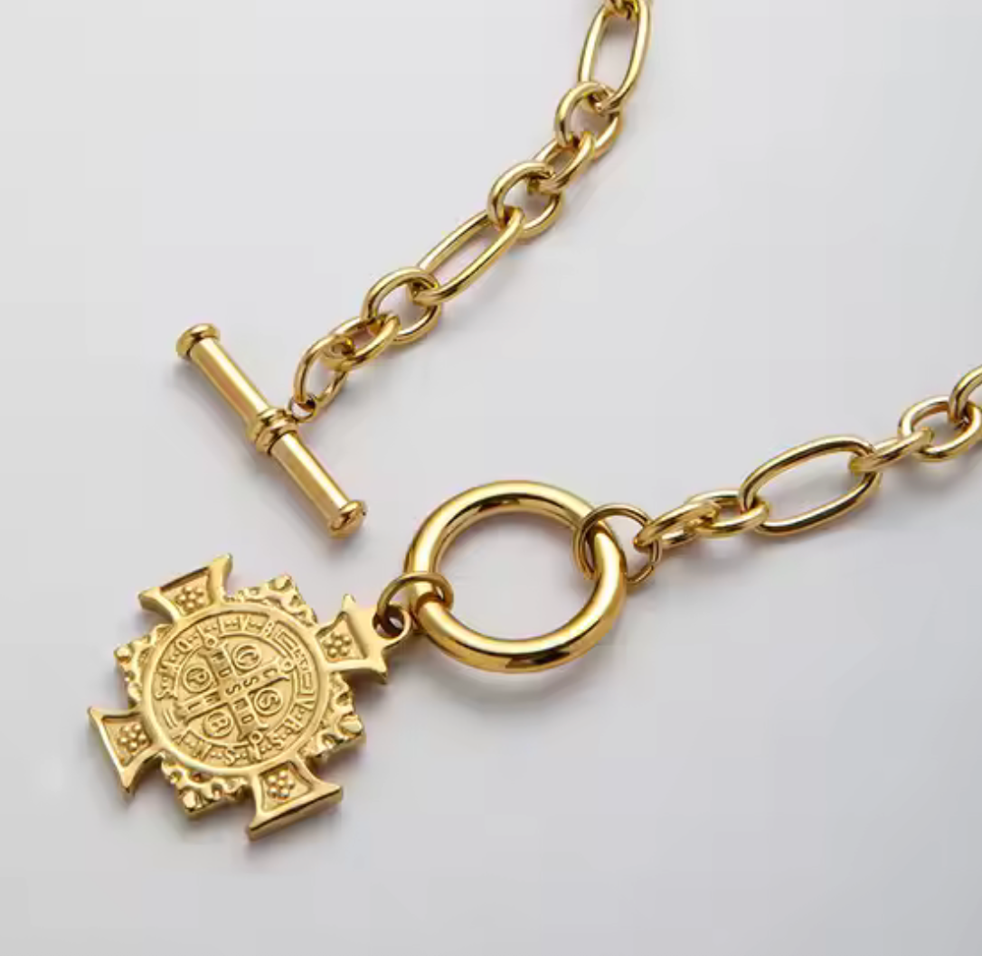Saint Benedict Cross 14K gold Necklace- Symbol of Protection: Cuban