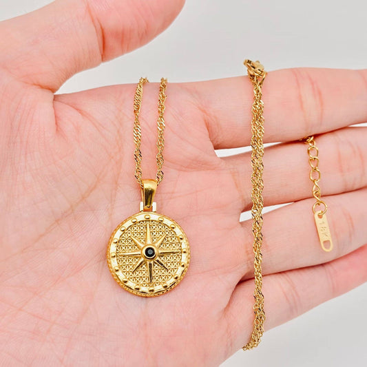 18K Gold Plated Round Star Pendant Necklace - FGS/MS