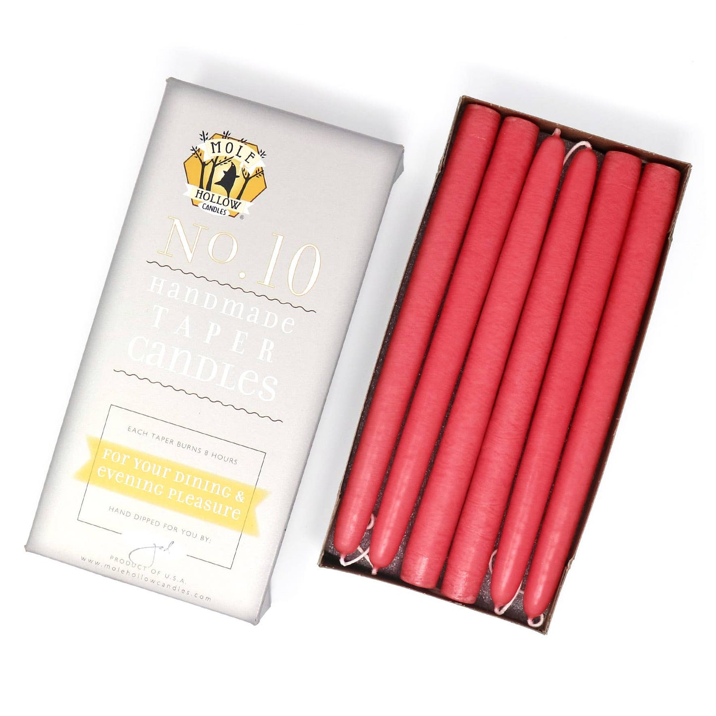 10" Hand Dipped Unscented Taper Candles - 39 Colors USA Made: Mauve