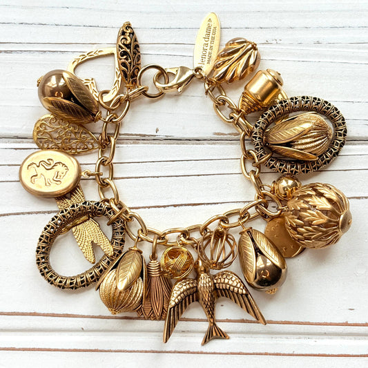 Vintage Inspired Gilded Charm Bracelet