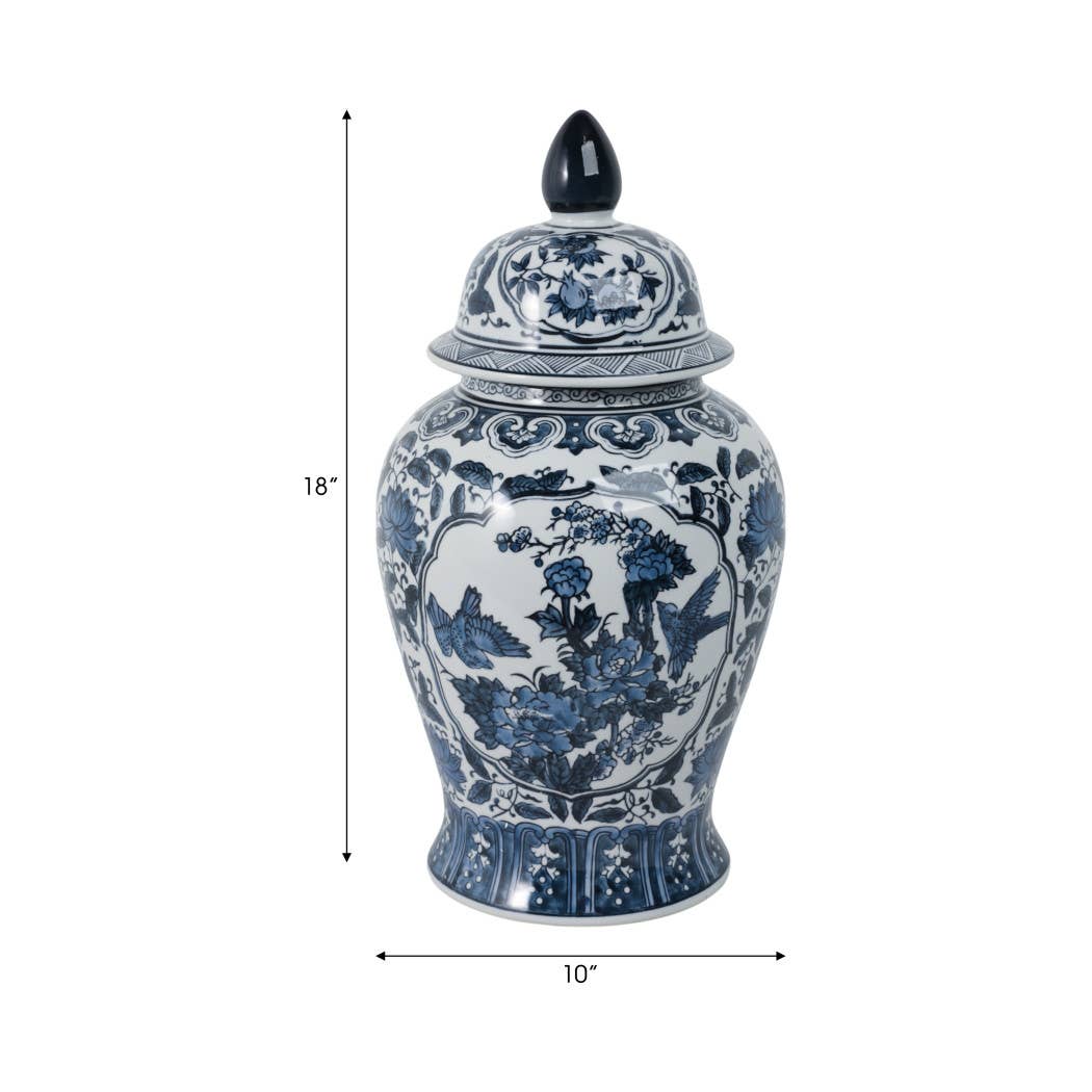 Large Blue & White Chinoiserie Lidded Jar-19 in