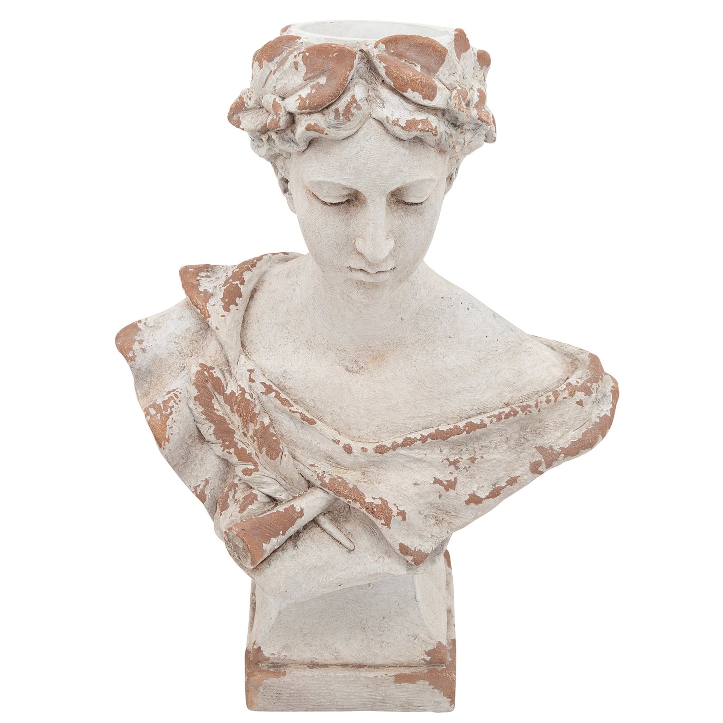 Resin Lady with Laurels Statue Woman Bust - White, 21 in.