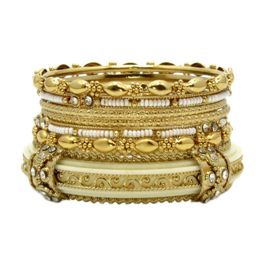 Indian Bangle Bracelet  7pc  in Ivory resin crystals