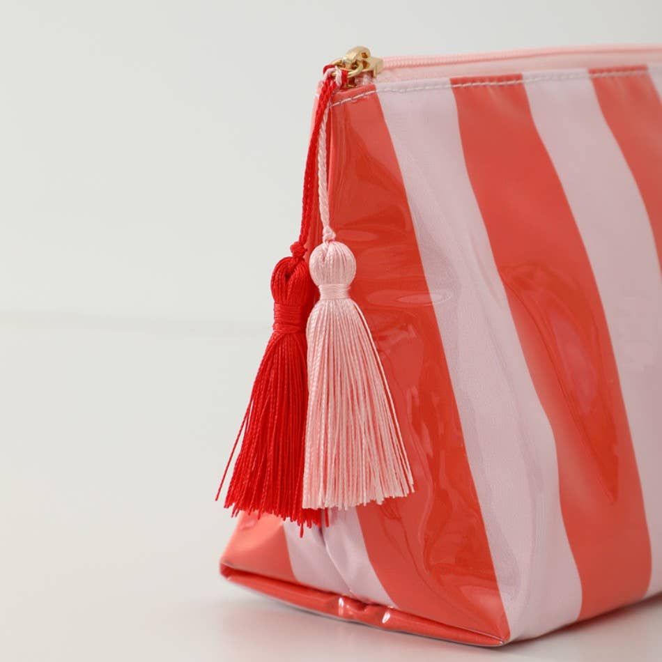 PINK GREEN:TRAVEL STRIPE COSMETIC MAKEUP POUCH BAG