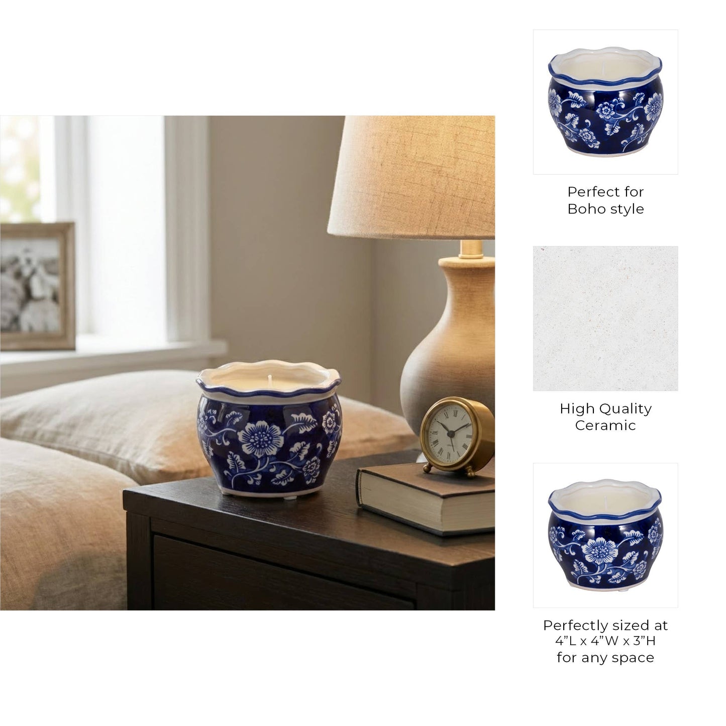 Candle - Blue/White Ceramic Chinoiserie Peony, 7 Oz