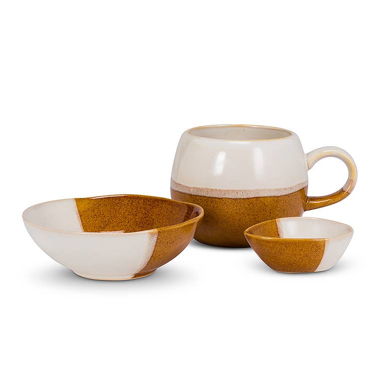 Wht/Brn Ball Mug-3.5"H(16oz)