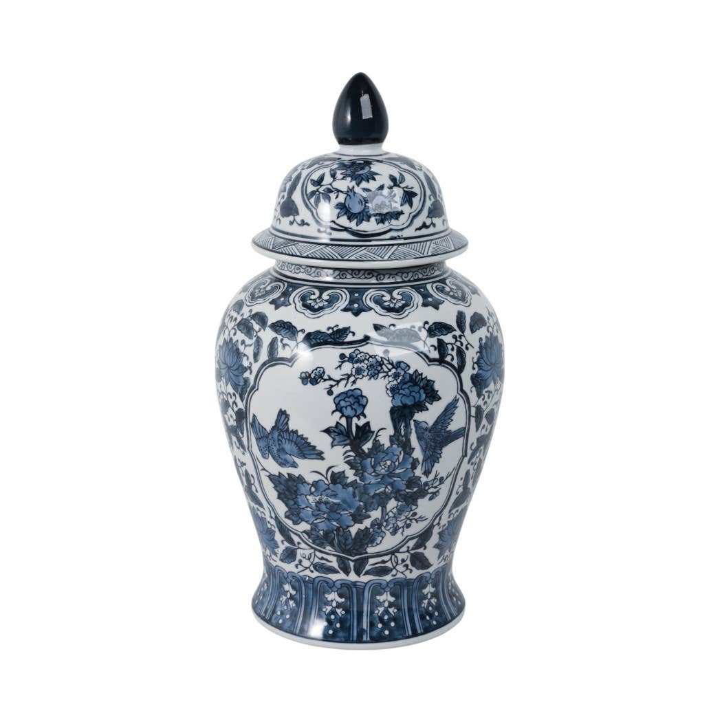 Large Blue & White Chinoiserie Lidded Jar-19 in