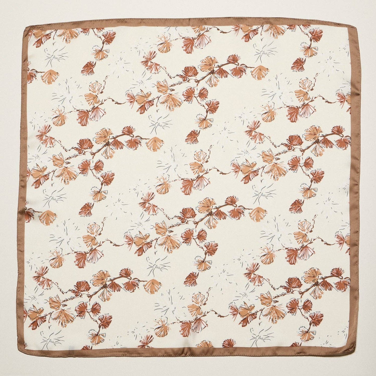 Delicate Floral Branch Square Scarf | Soft Botanical Print Silk-Feel Scarf: BK / ONE