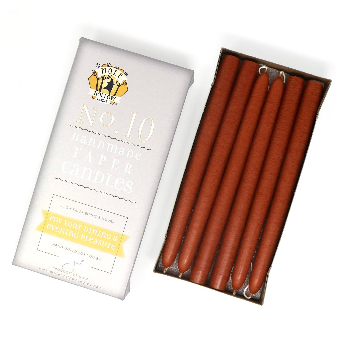 10" Hand Dipped Unscented Taper Candles - 39 Colors USA Made: Mauve