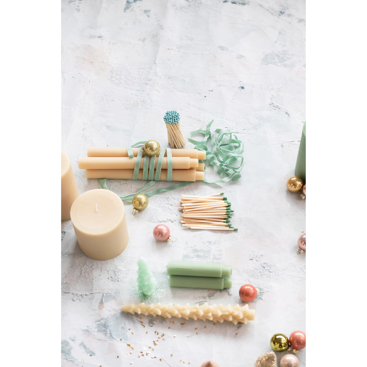 Tree Shaped Beige Taper Candles, Set of 2