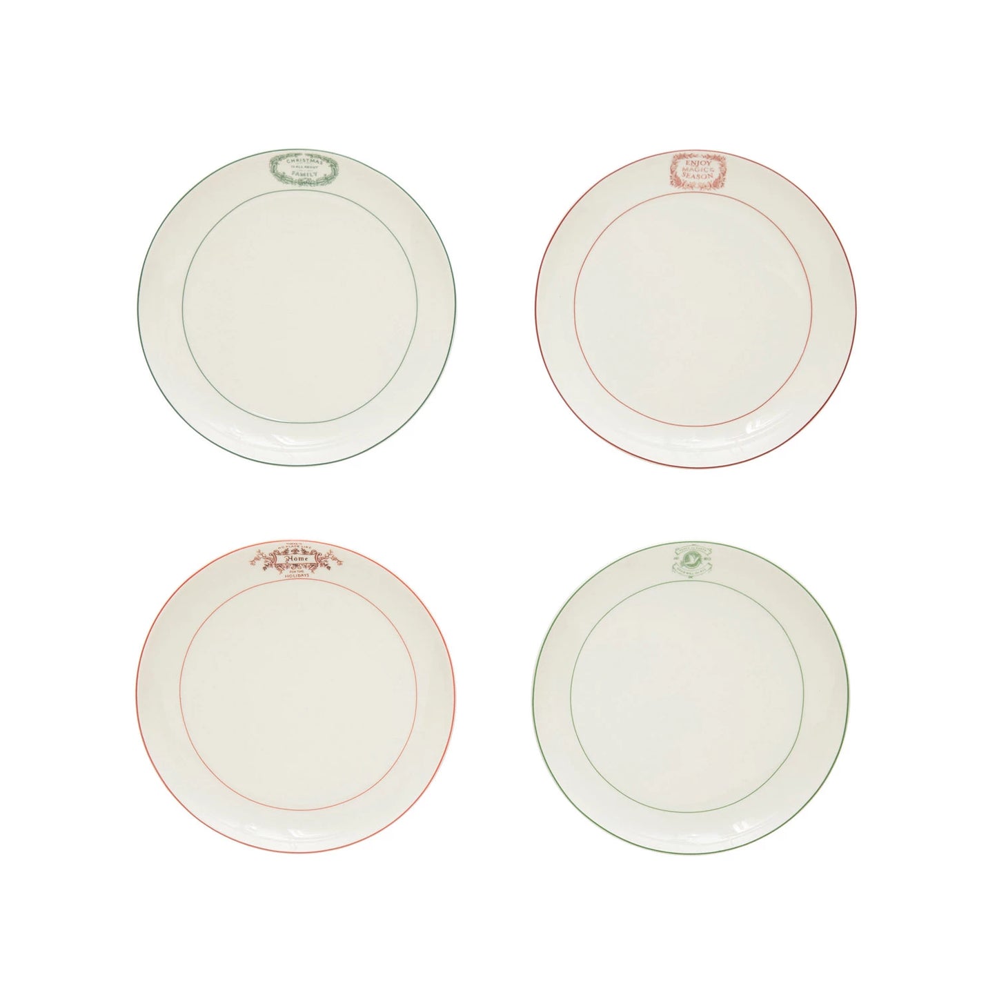 8" Round Stoneware Plate with Saying, White, Burgundy and Green, 4 Styles