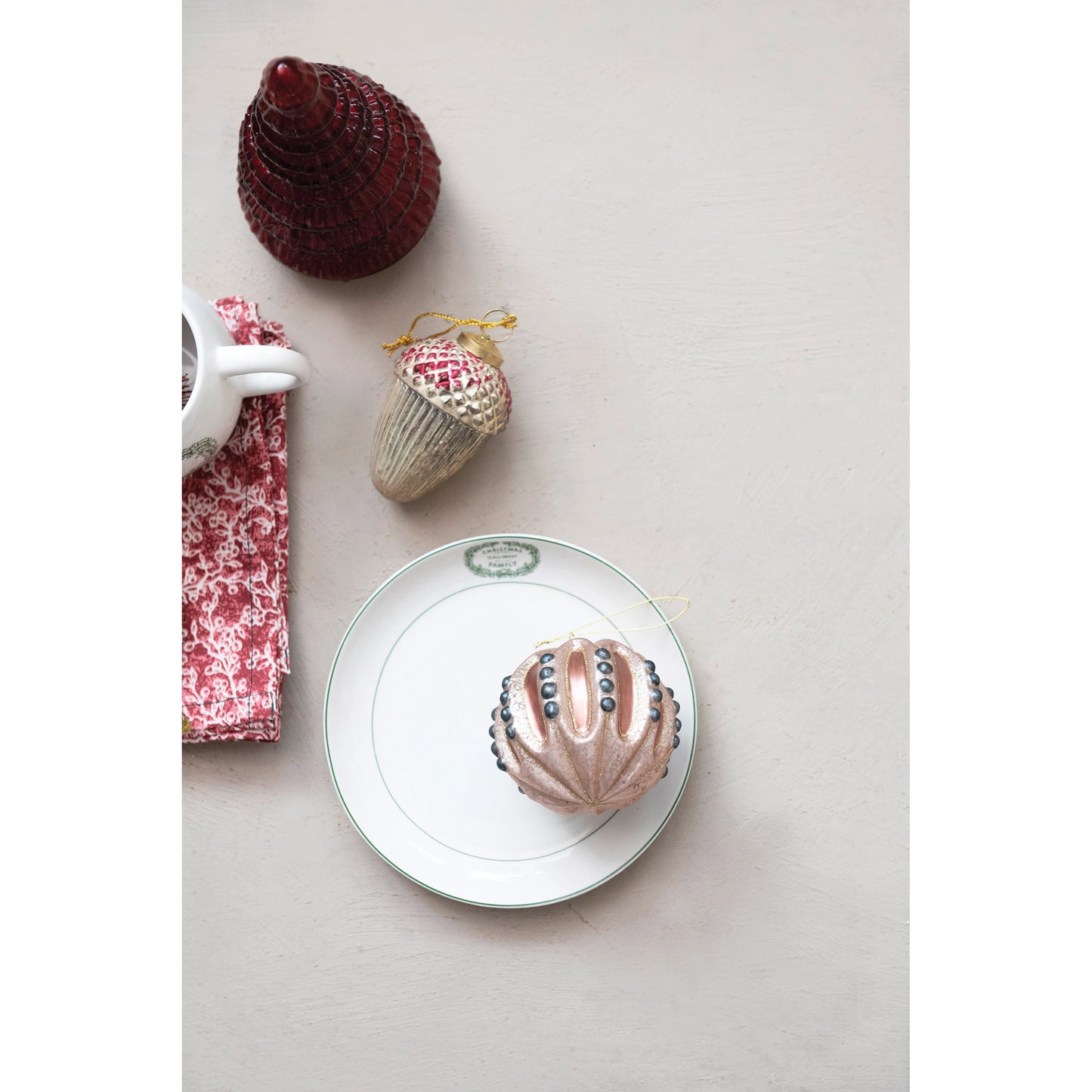 8" Round Stoneware Plate with Saying, White, Burgundy and Green, 4 Styles