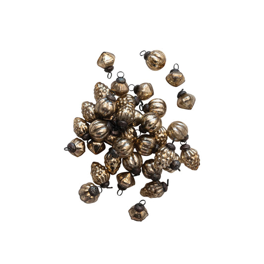 Antique Gold-Finish Embossed Mercury Glass Ornaments