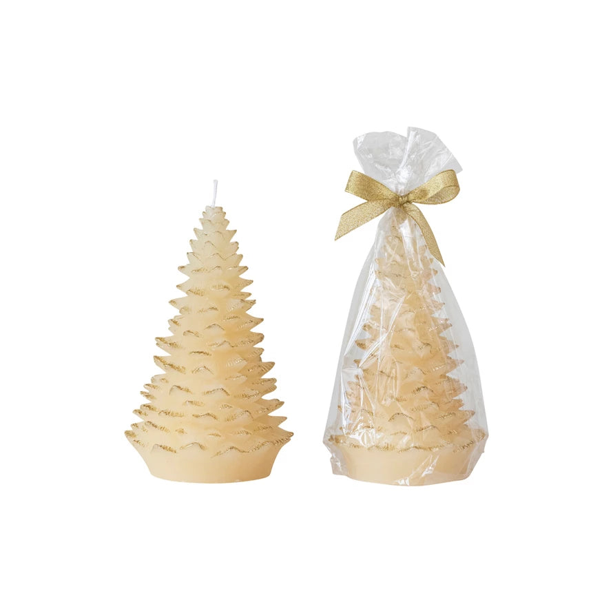 Eggnog Color-Unscented Tree Shaped Candle w/ Gold Tips,