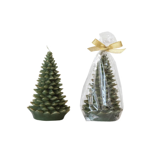 Evergreen Color- Unscented Tree Shaped Candle w/ Gold Tips,